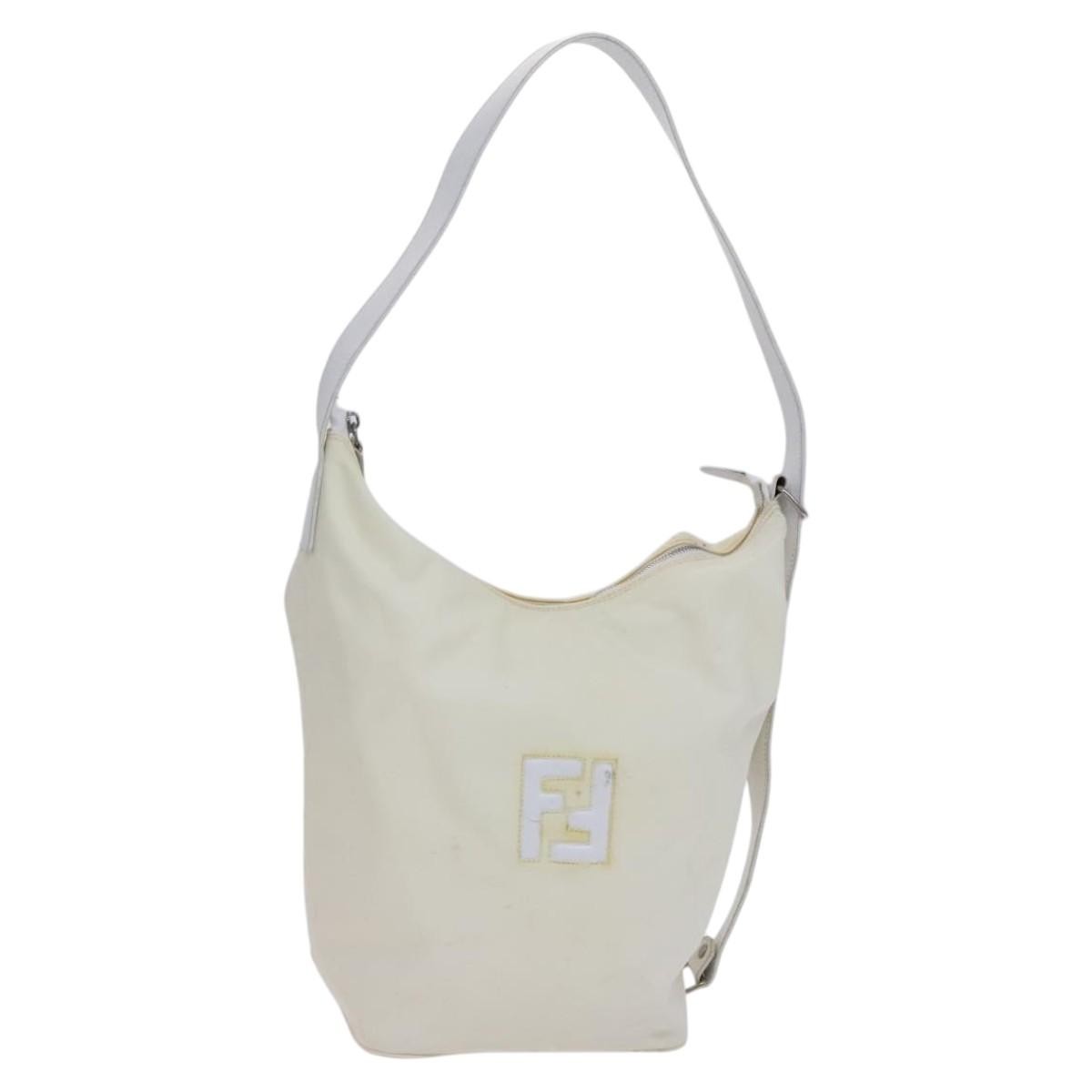 Fendi FENDI Shoulder Bag Nylon Leather Beige White Silver Authentic nb296