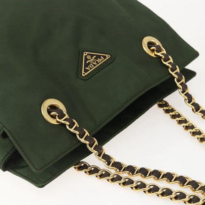Prada PRADA Chain Shoulder Bag Nylon Green Gold Authentic 159258