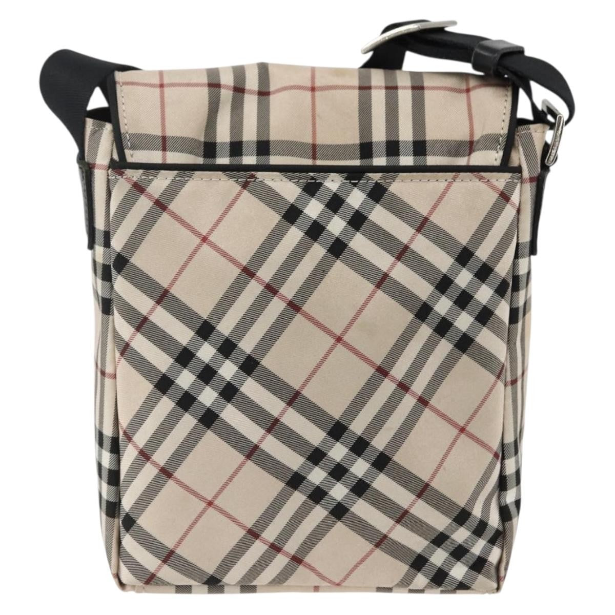 Burberry BURBERRY Nova Check Blue Label Shoulder Bag Nylon Beige Silver Authentic 173694