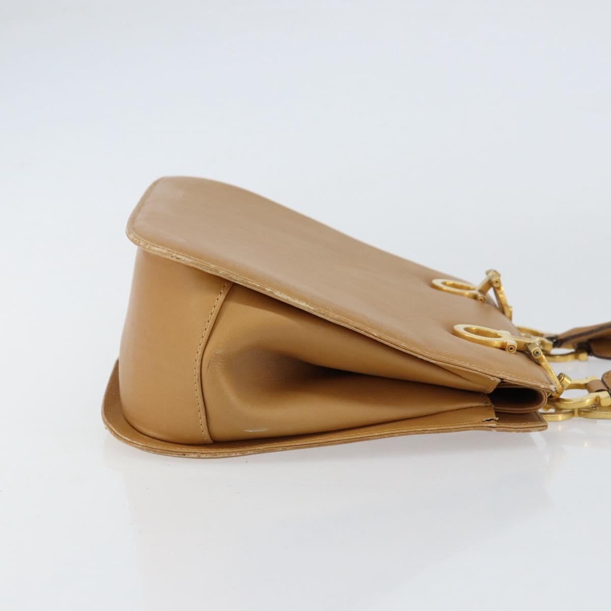 Salvatore Ferragamo Salvatore Ferragamo Gancini Hand Bag Leather Beige Gold Authentic 154675