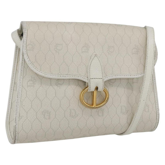 Dior Christian Dior Honeycomb Canvas Shoulder Bag PVC White Gold Authentic 170899