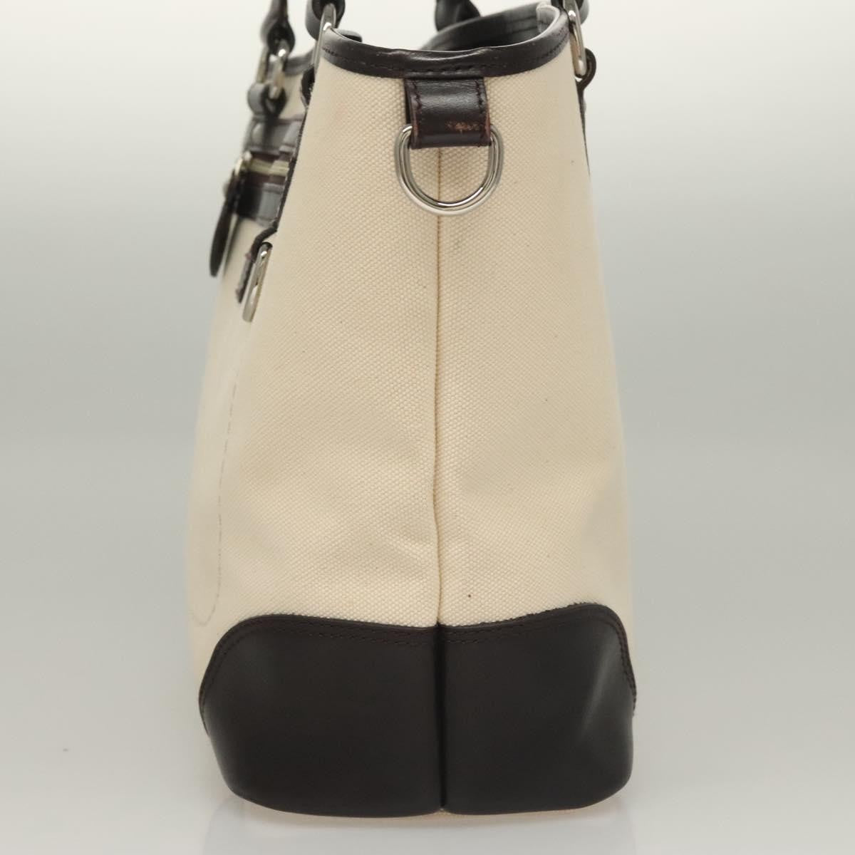 Burberry BURBERRY Tote Bag Canvas Leather White Silver Authentic bs28323