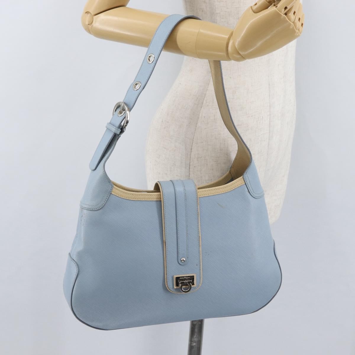 Salvatore Ferragamo Salvatore Ferragamo Gancini Shoulder Bag Leather Light Blue Silver Authentic fm5224