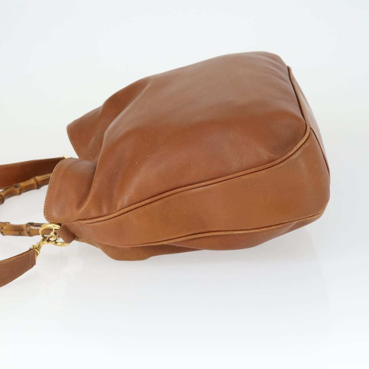 Gucci GUCCI Bamboo Hand Bag Leather 2way Brown Gold 001 1577 2615 Authentic 166632