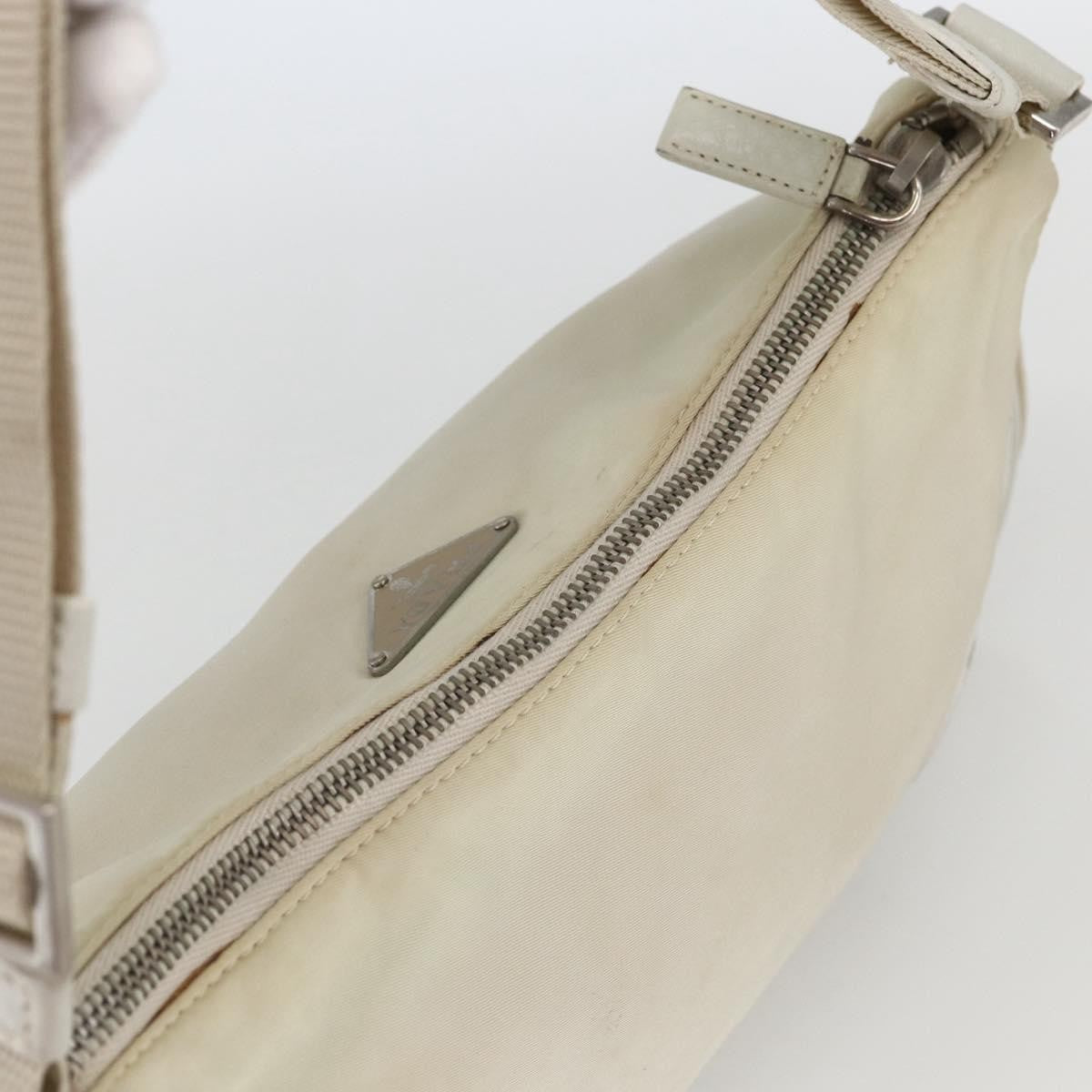 Prada PRADA Shoulder Bag Nylon Leather Ivory Silver Authentic 163087