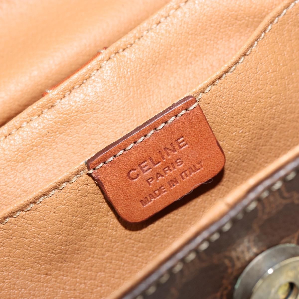 Celine CELINE Macadam Canvas Hand Bag PVC Leather Brown Gold Authentic 153900