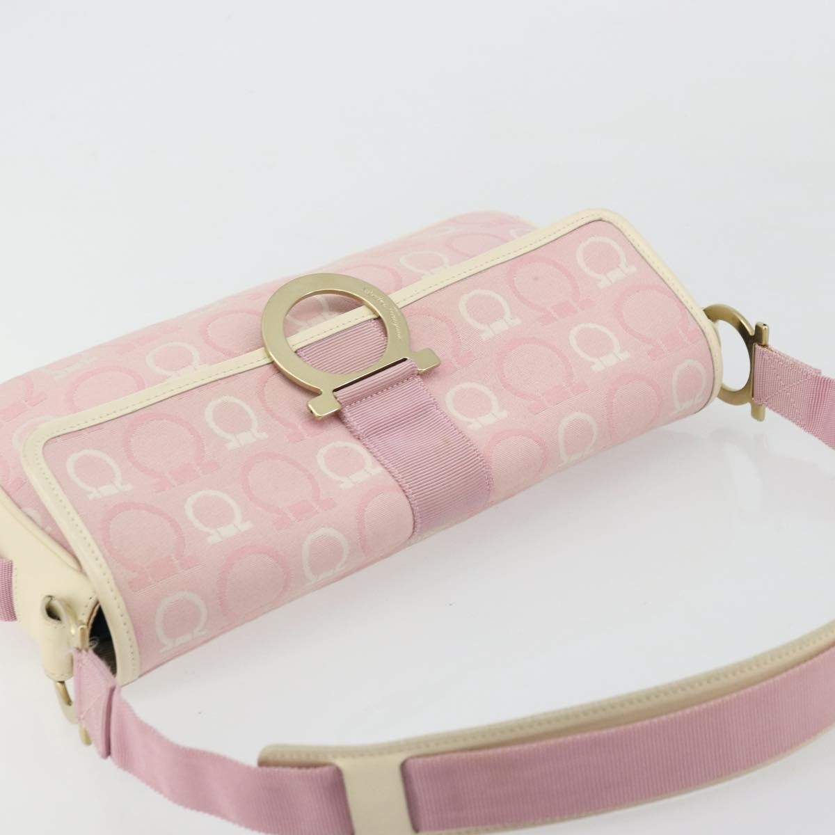 Salvatore Ferragamo Salvatore Ferragamo Gancini Shoulder Bag Canvas Pink Gold Authentic BA12412