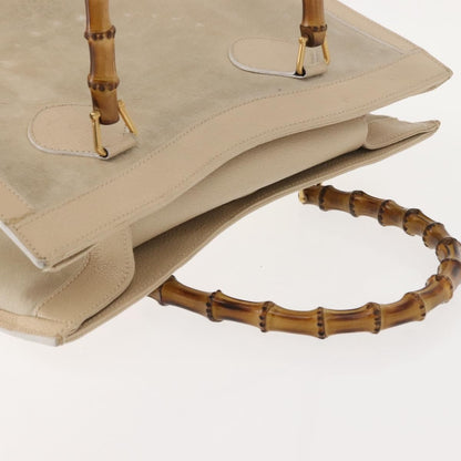 Gucci GUCCI Bamboo Hand Bag Suede Light Beige Gold 002 2853 0260 0 Authentic am9506