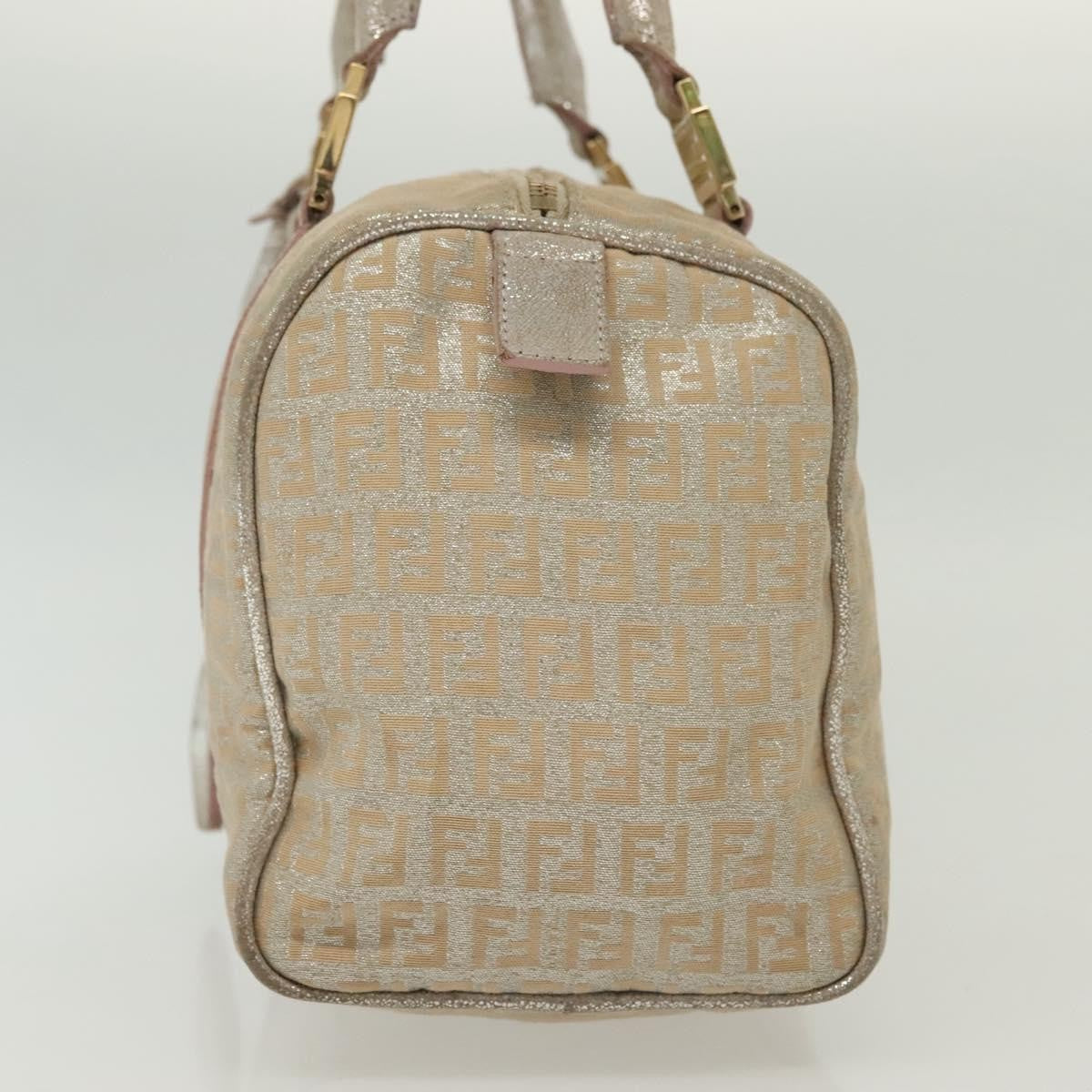 Fendi FENDI Zucchino Canvas Hand Bag Silver Gold Authentic 139411