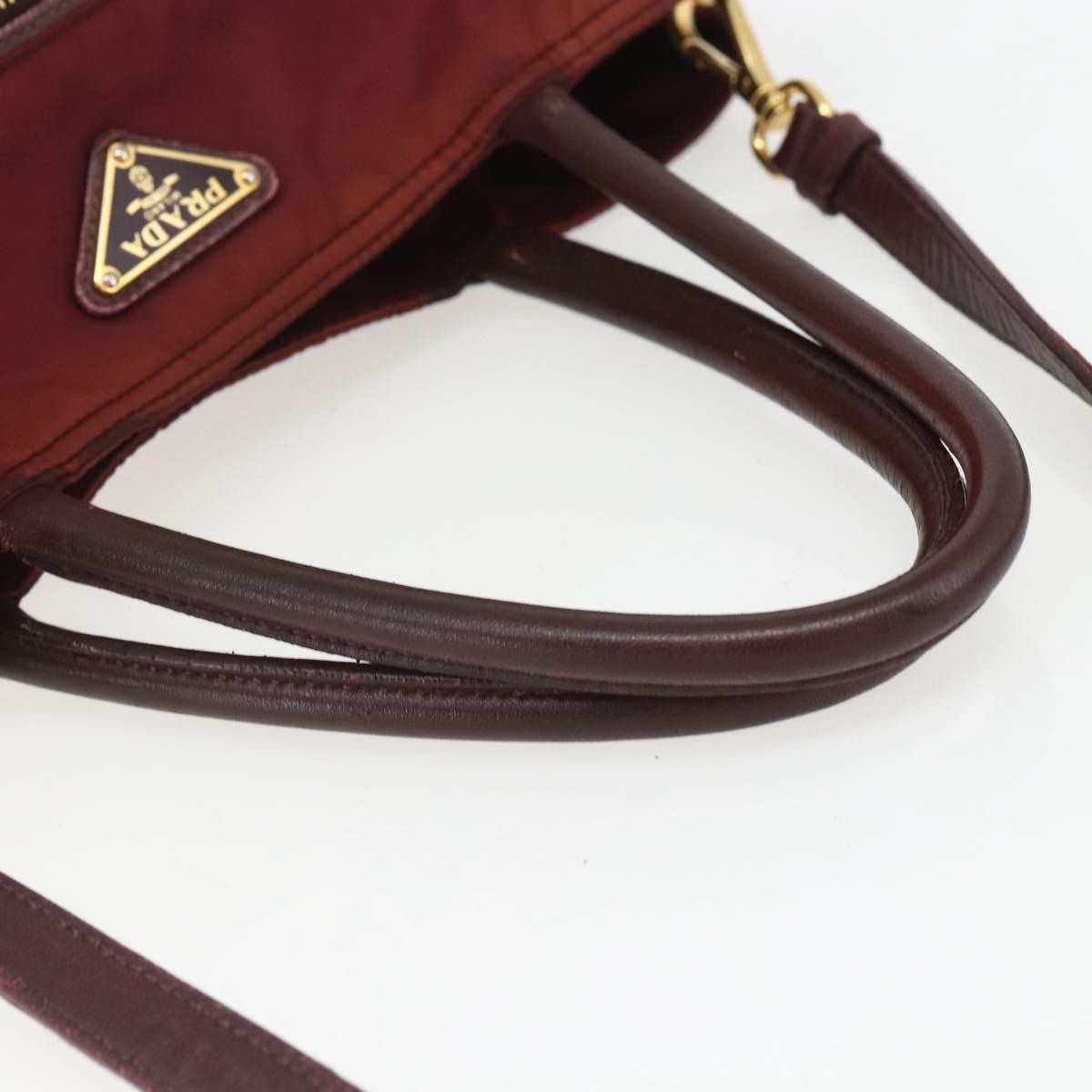 Prada PRADA Hand Bag Nylon 2way Bordeaux Gold Authentic 163074