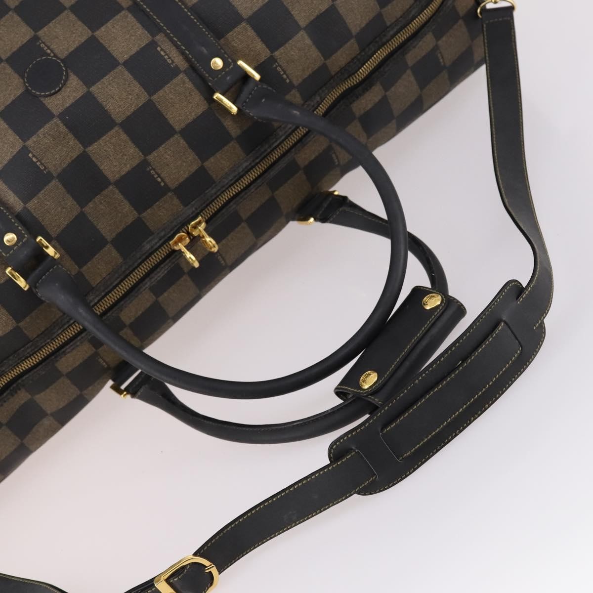 Fendi FENDI Pecan Canvas Boston Bag PVC 2way Black Brown Authentic 141408