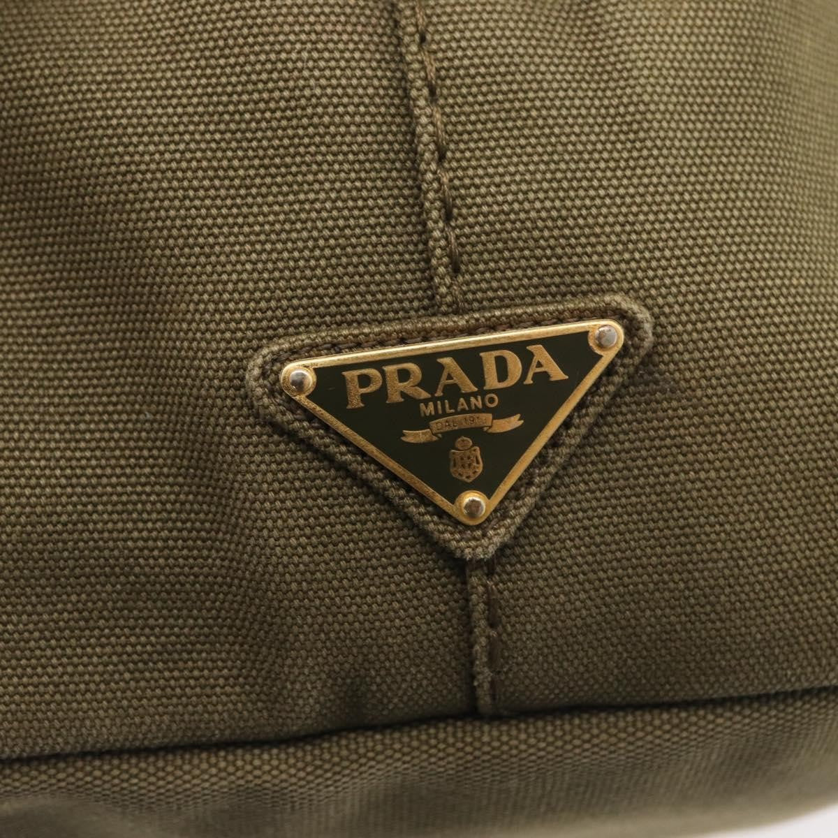 Prada PRADA Canapa MM Hand Bag Canvas 2way Khaki Gold Authentic ti3829