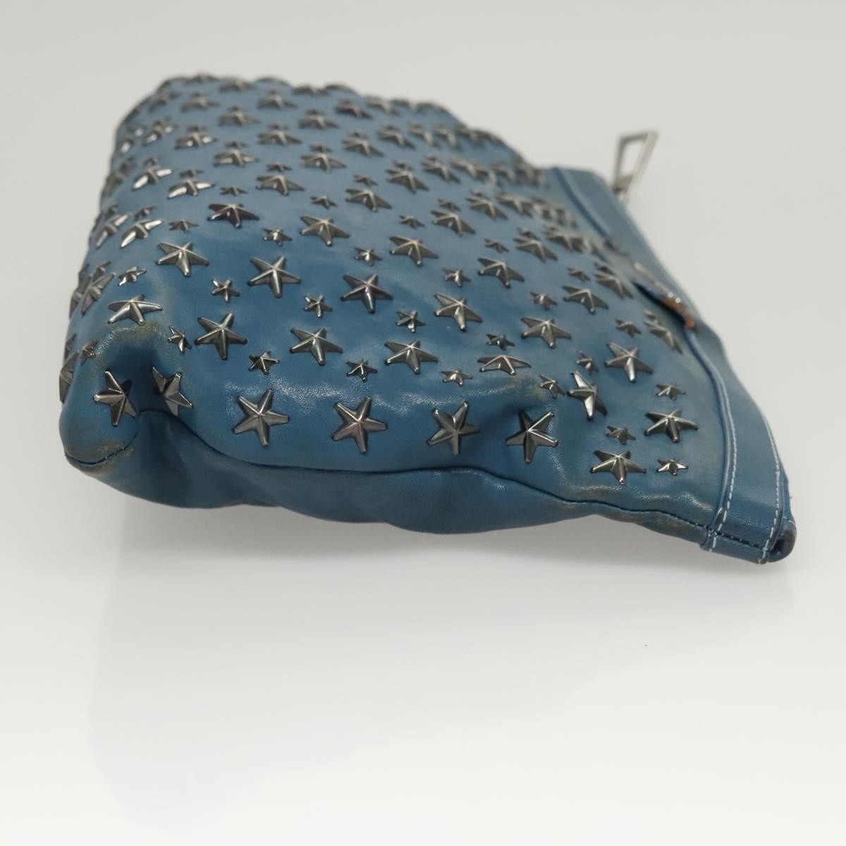 Jimmy Choo Jimmy Choo Studs Clutch Bag Leather Blue Silver Authentic BA2456