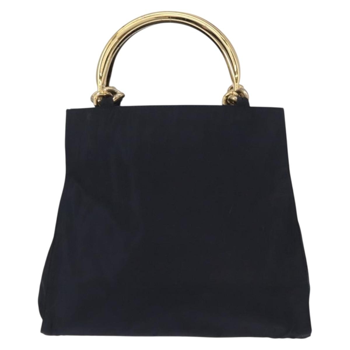Prada PRADA Hand Bag Nylon Navy Gold Authentic 156119