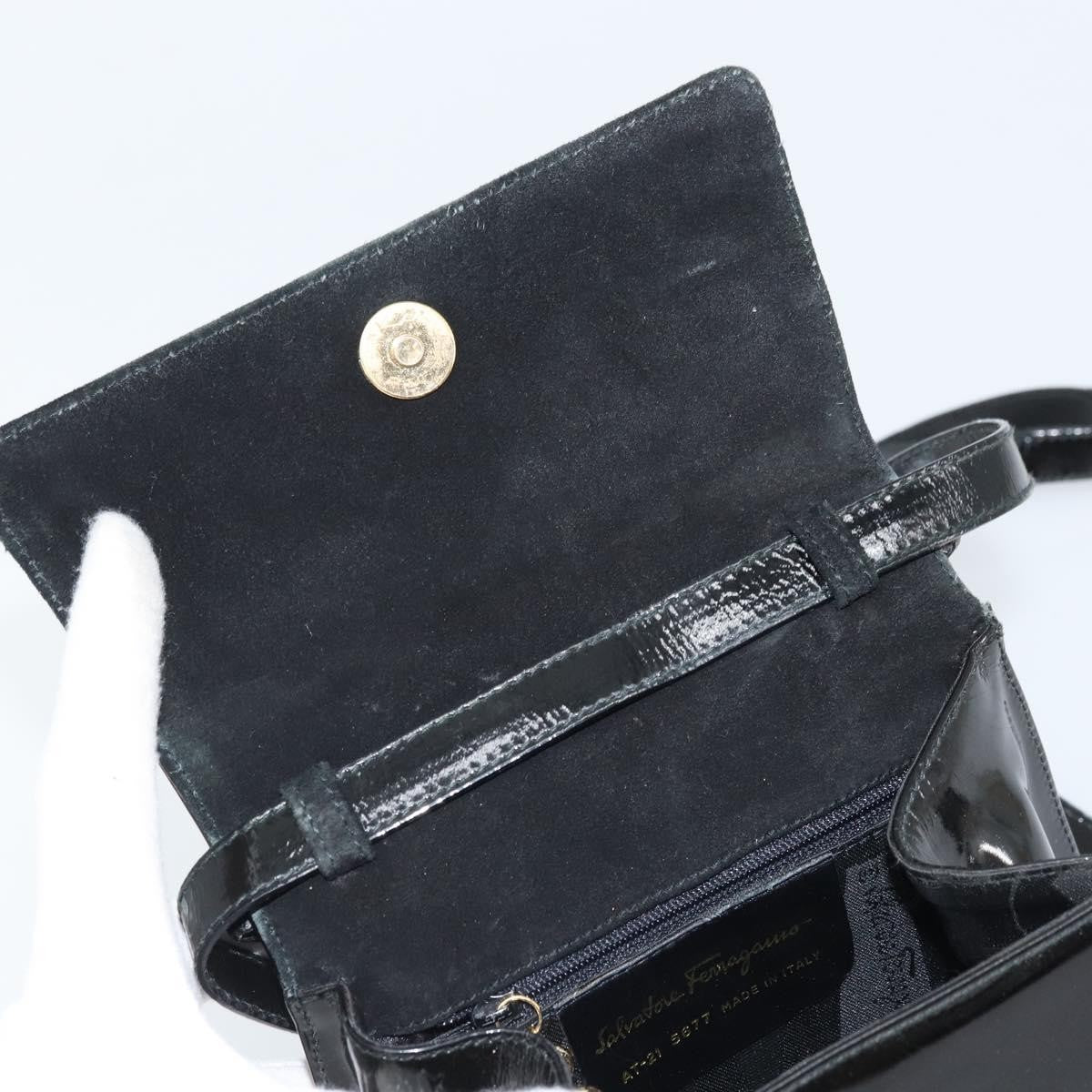 Salvatore Ferragamo Salvatore Ferragamo Vala Hand Bag Patent leather 2way Black Gold Authentic LNZ738