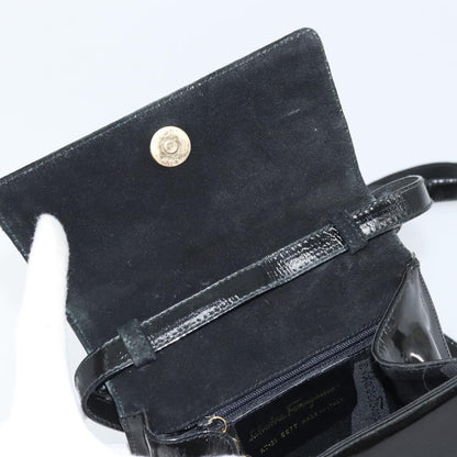Salvatore Ferragamo Salvatore Ferragamo Vala Hand Bag Patent leather 2way Black Gold Authentic LNZ738