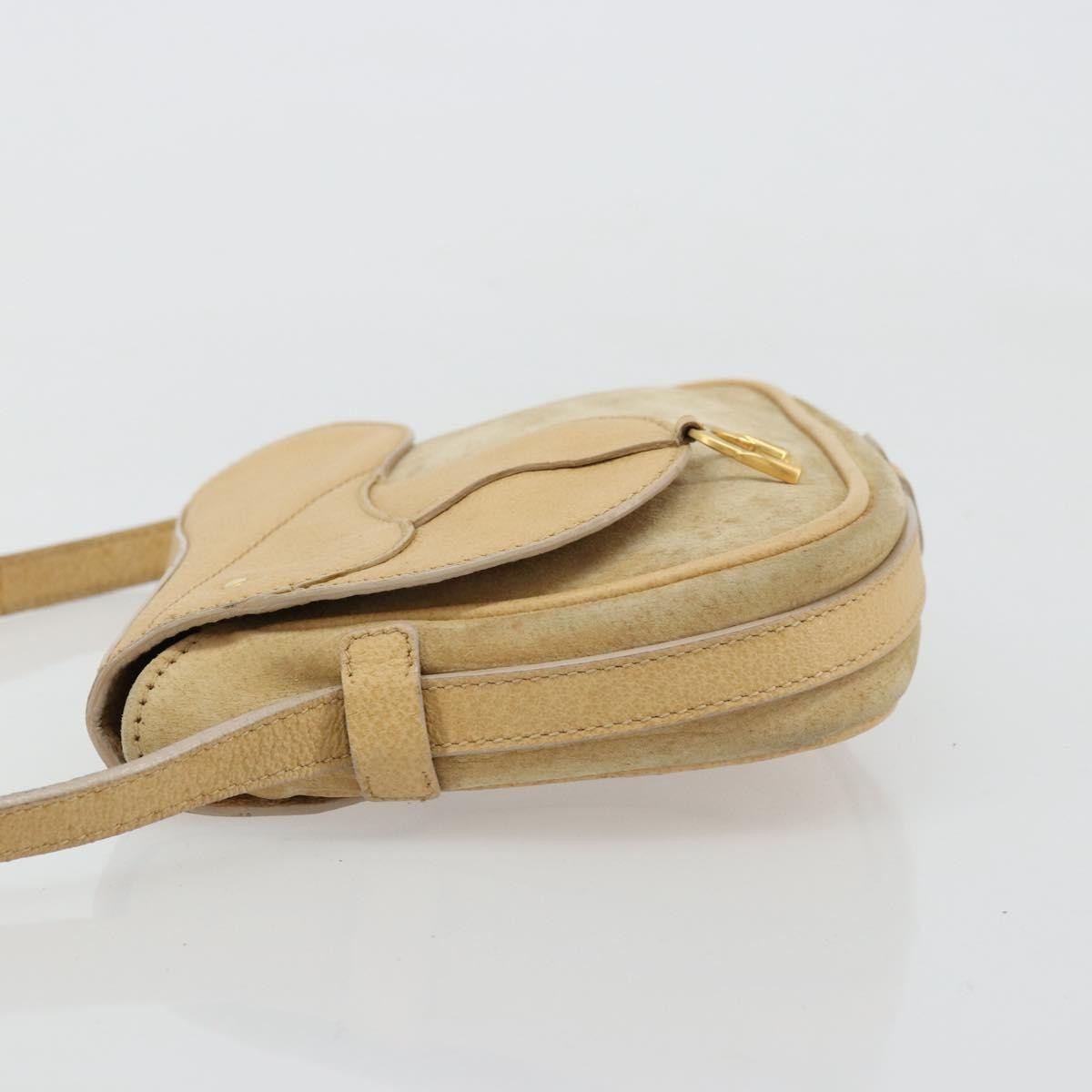 Gucci GUCCI Saddle Shoulder Bag Suede Beige Gold Authentic ep14557