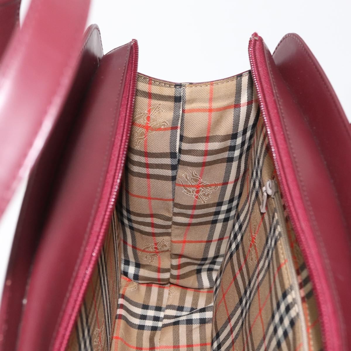 Burberry BURBERRY Hand Bag Leather Bordeaux Silver Authentic 181526