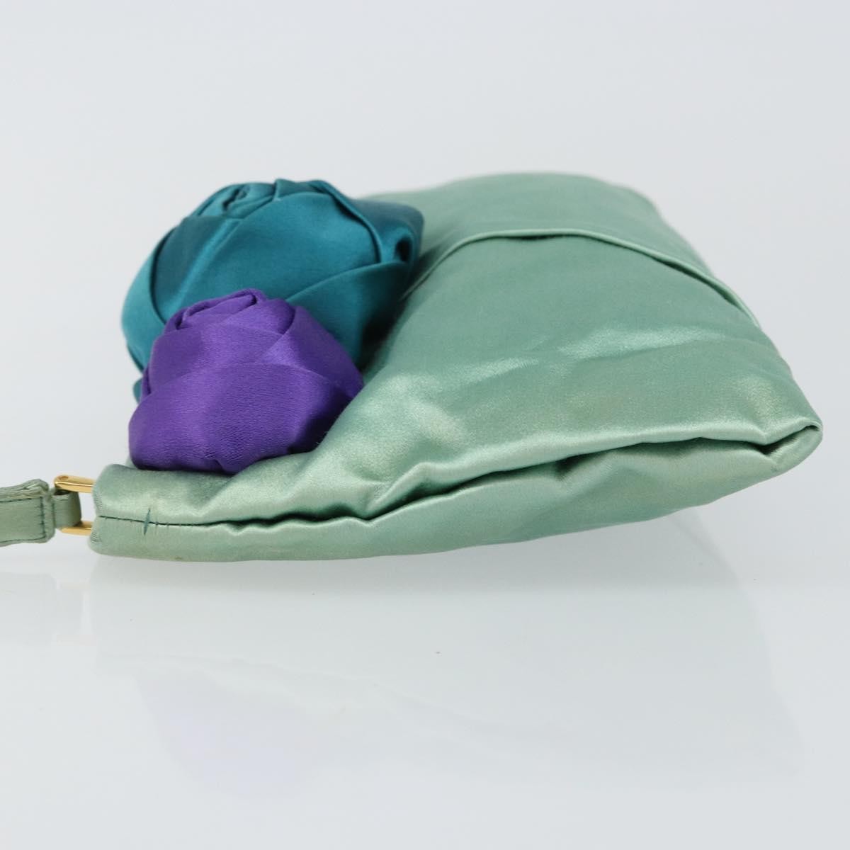 Prada PRADA Clutch Bag Satin Green Gold Authentic 145020