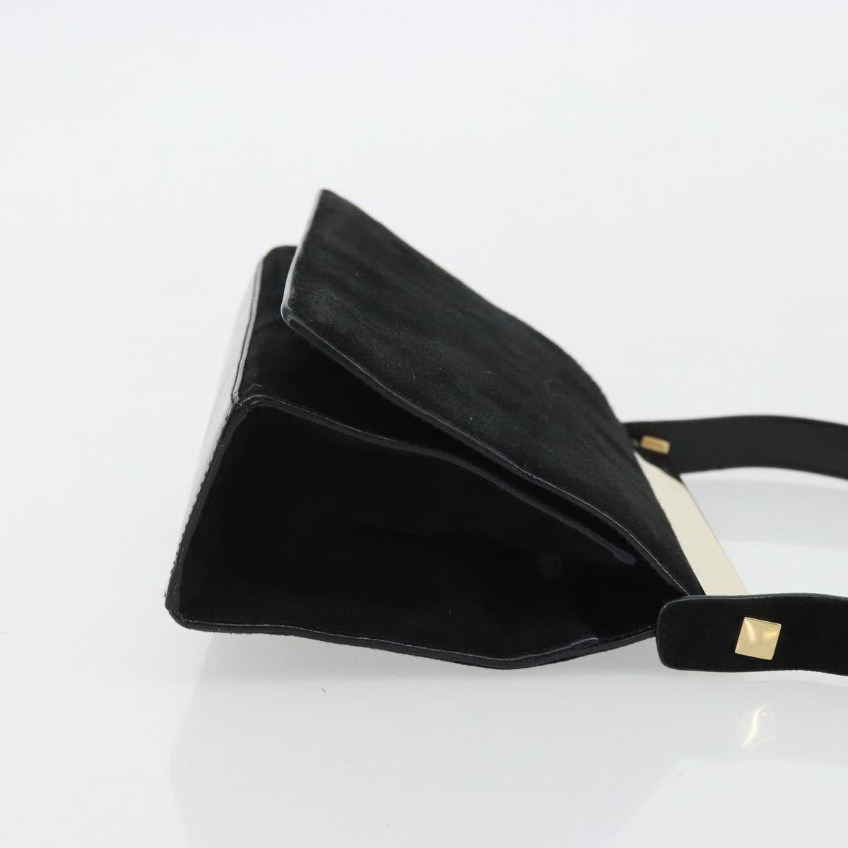 Gucci GUCCI Hand Bag Suede Black Gold 001 2058 1928 0 Authentic yk20276
