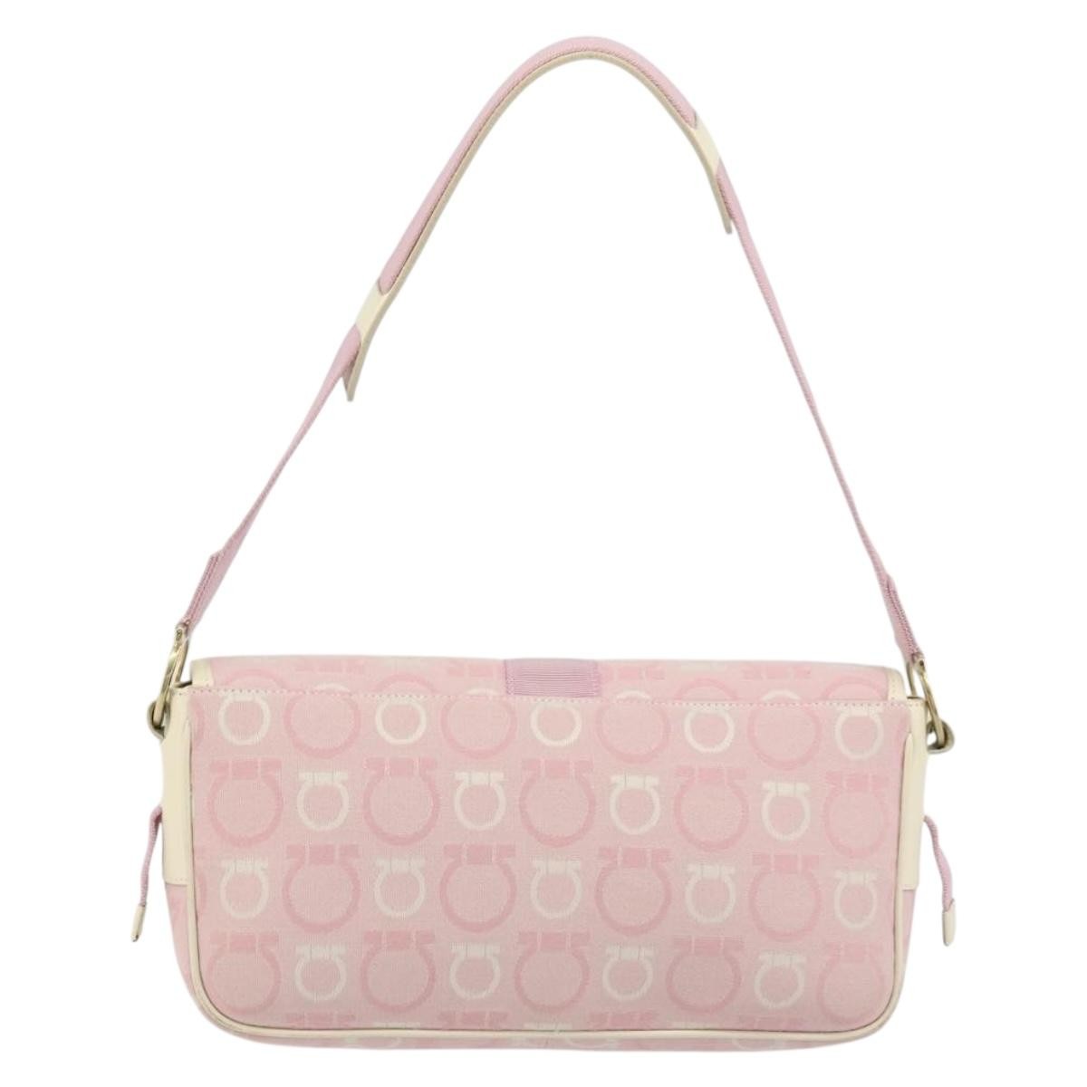 Salvatore Ferragamo Salvatore Ferragamo Gancini Shoulder Bag Canvas Pink Gold Authentic BA12412