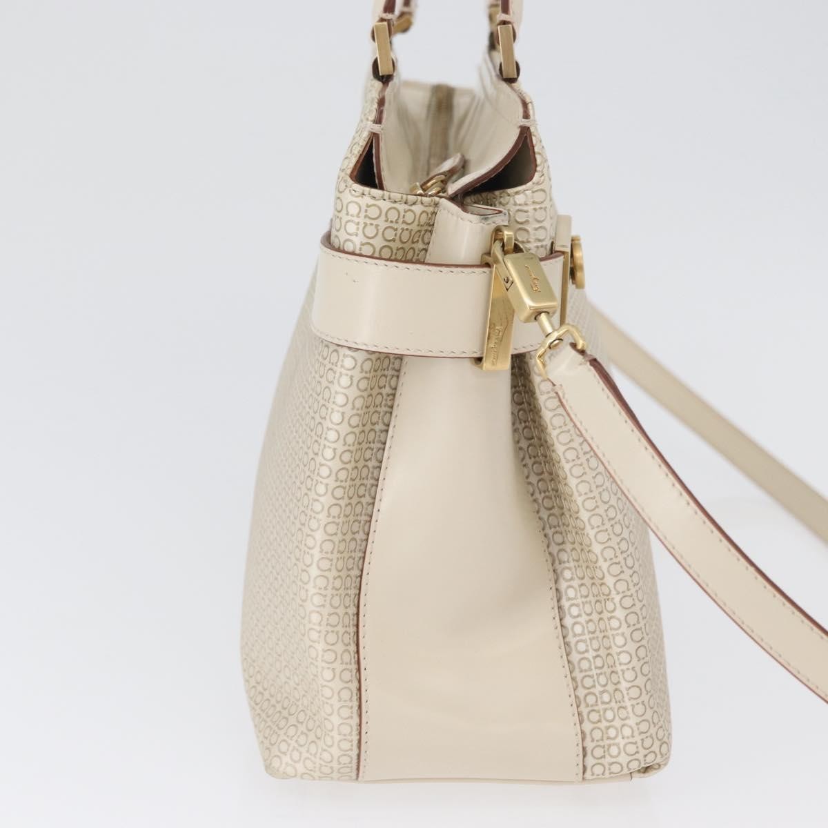 Salvatore Ferragamo Salvatore Ferragamo Gancini Hand Bag Leather 2way Ivory Gold Authentic 172181