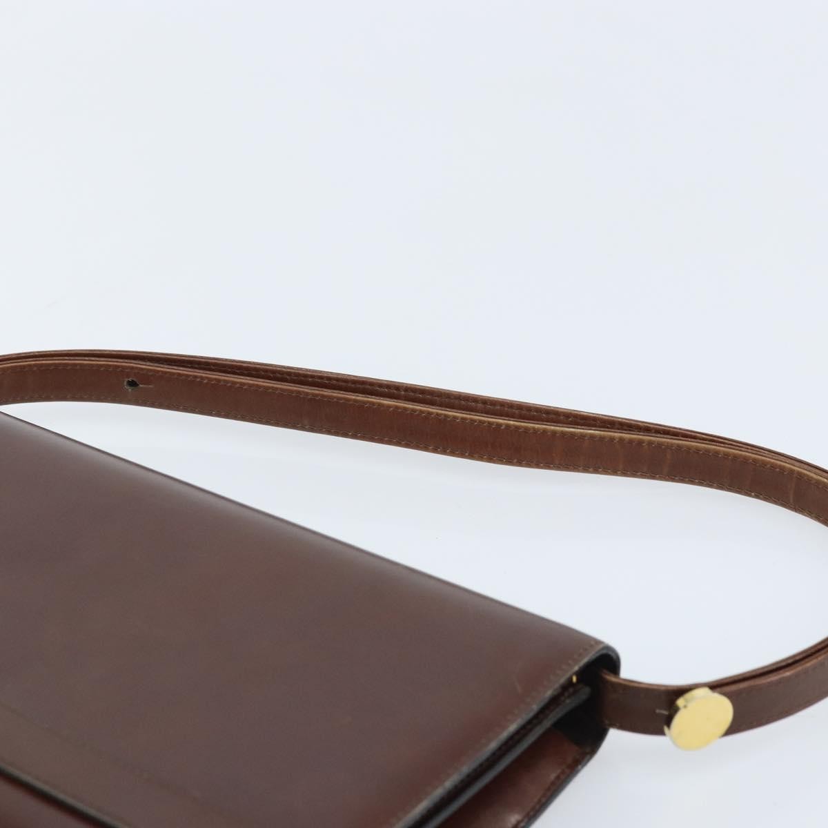 Dior Christian Dior Shoulder Bag Leather Brown Gold Authentic mr2273