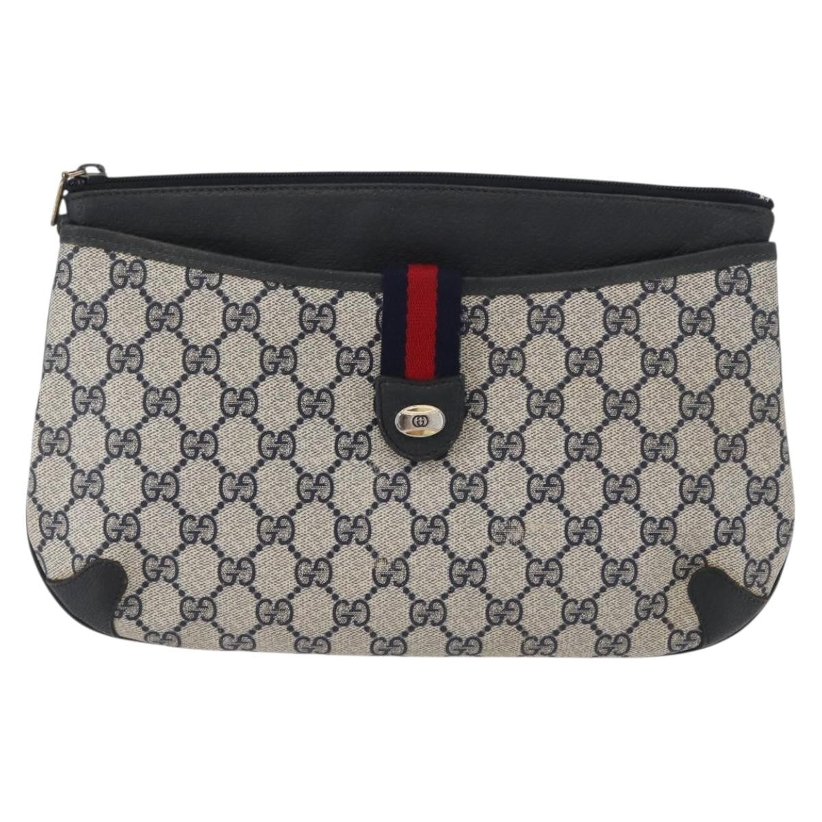 Gucci GUCCI GG Supreme Sherry Line Shoulder Bag PVC Navy Gold 904 02 026 Authentic mr2029