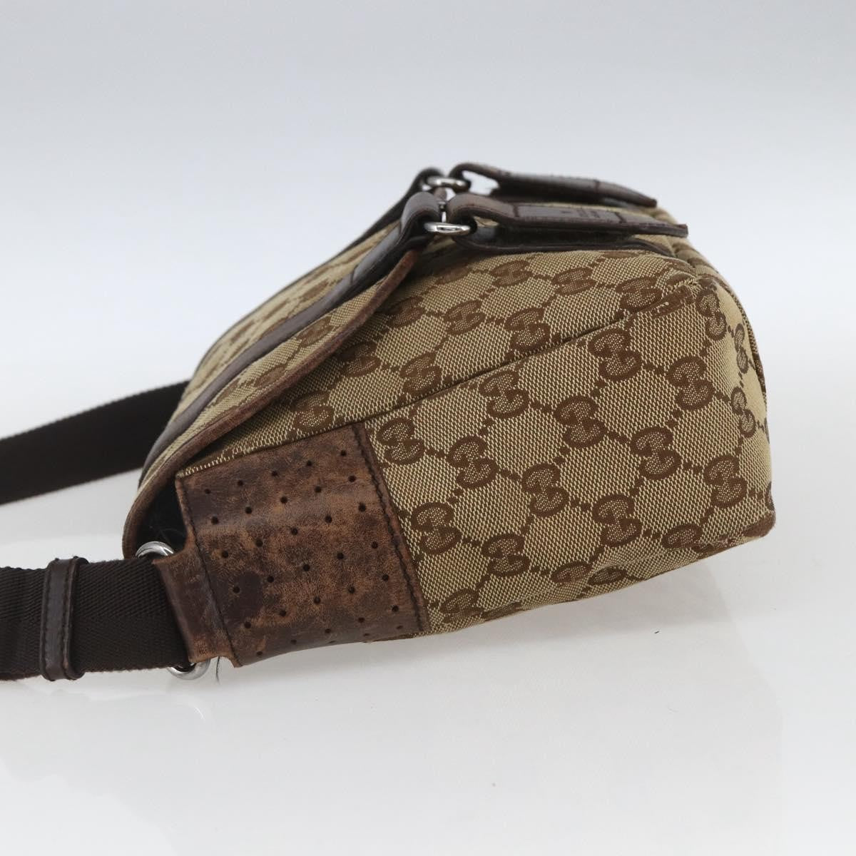 Gucci GUCCI GG Canvas Web Sherry Line Shoulder Bag Red Silver beige 145858 Authentic 166768
