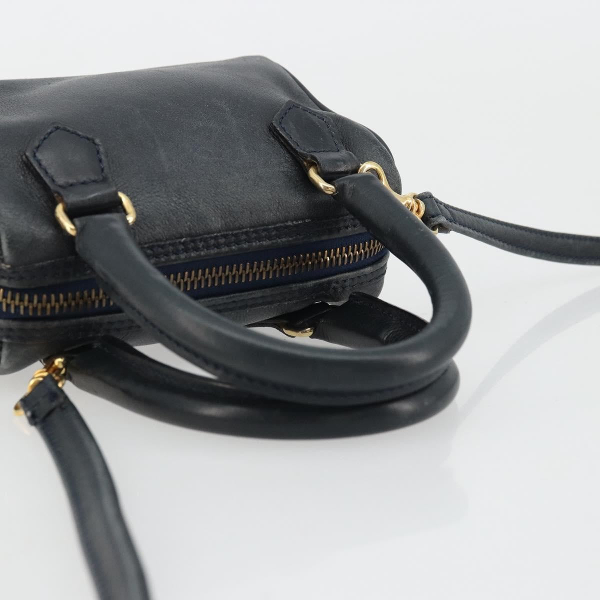 Celine CELINE Hand Bag Leather 2way Gold Navy Authentic am11231A