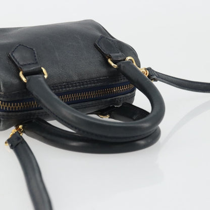 Celine CELINE Hand Bag Leather 2way Gold Navy Authentic am11231A