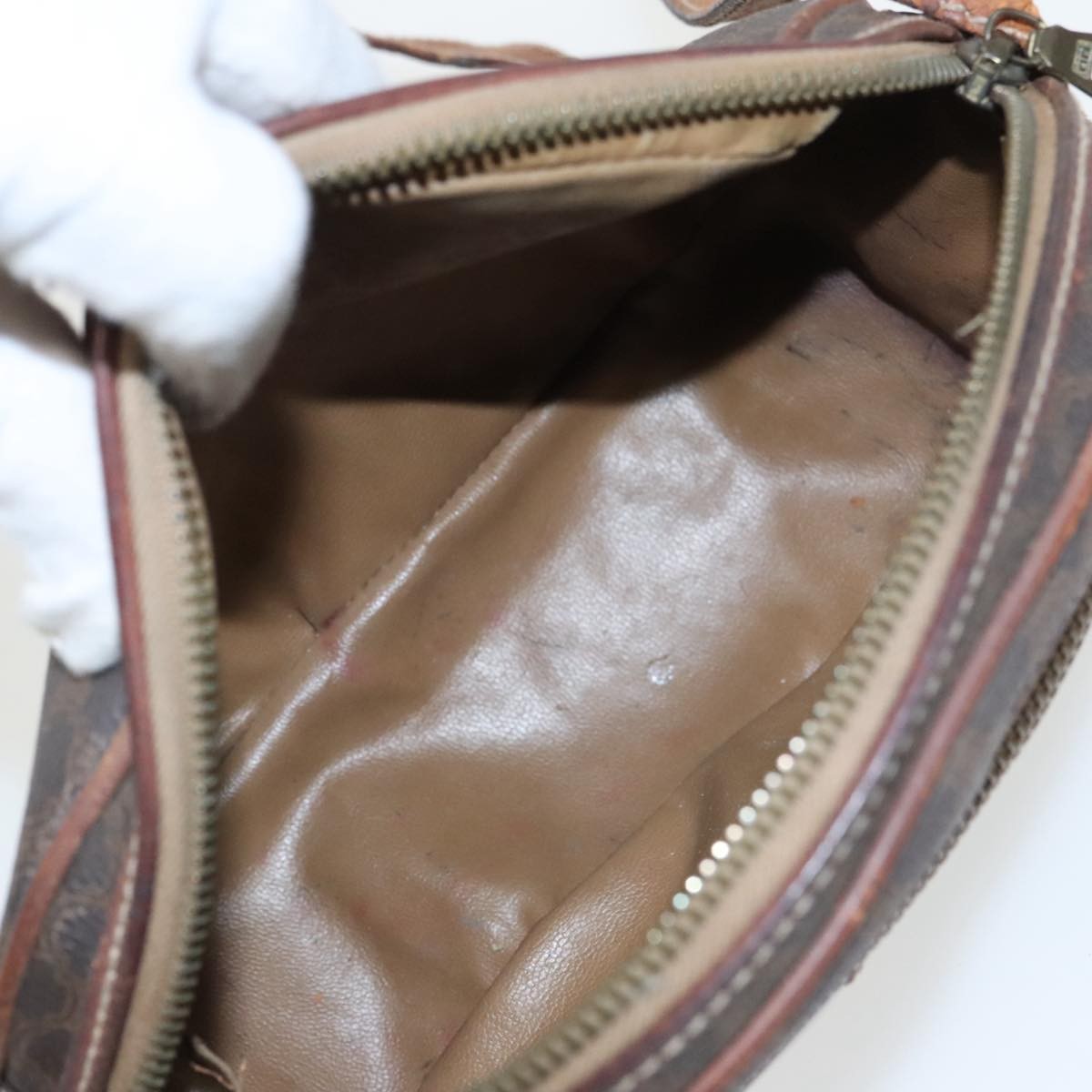 Celine CELINE Macadam Canvas Shoulder Bag PVC Leather Brown Gold Authentic bs19763