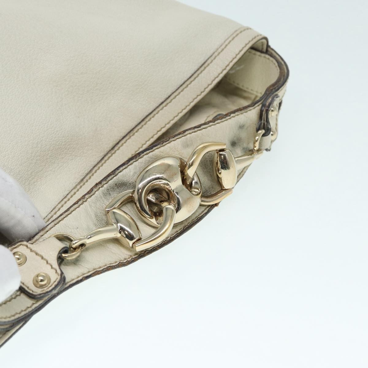 Gucci GUCCI Horsebit Shoulder Bag Leather Beige Gold 170013 Authentic ep5698