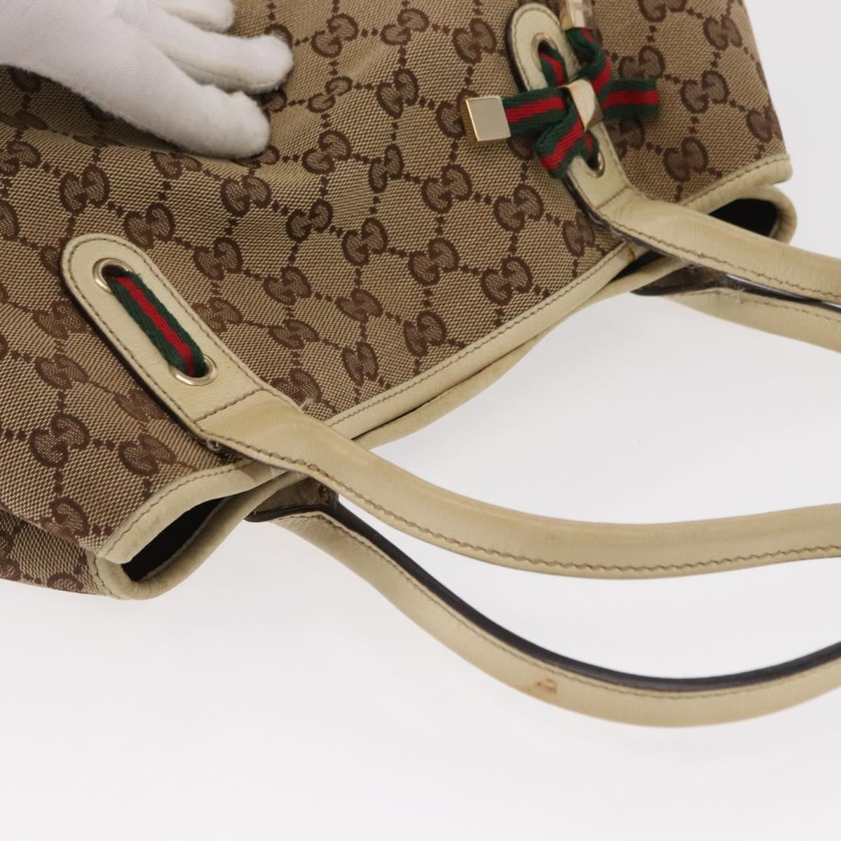 Gucci GUCCI GG Canvas Web Sherry Line Pretty Tote Bag Beige Gold 163805 Authentic ka637
