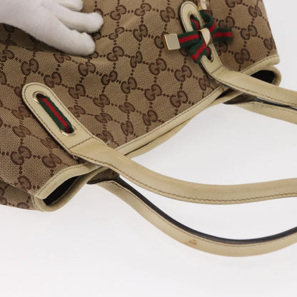 Gucci GUCCI GG Canvas Web Sherry Line Pretty Tote Bag Beige Gold 163805 Authentic ka637