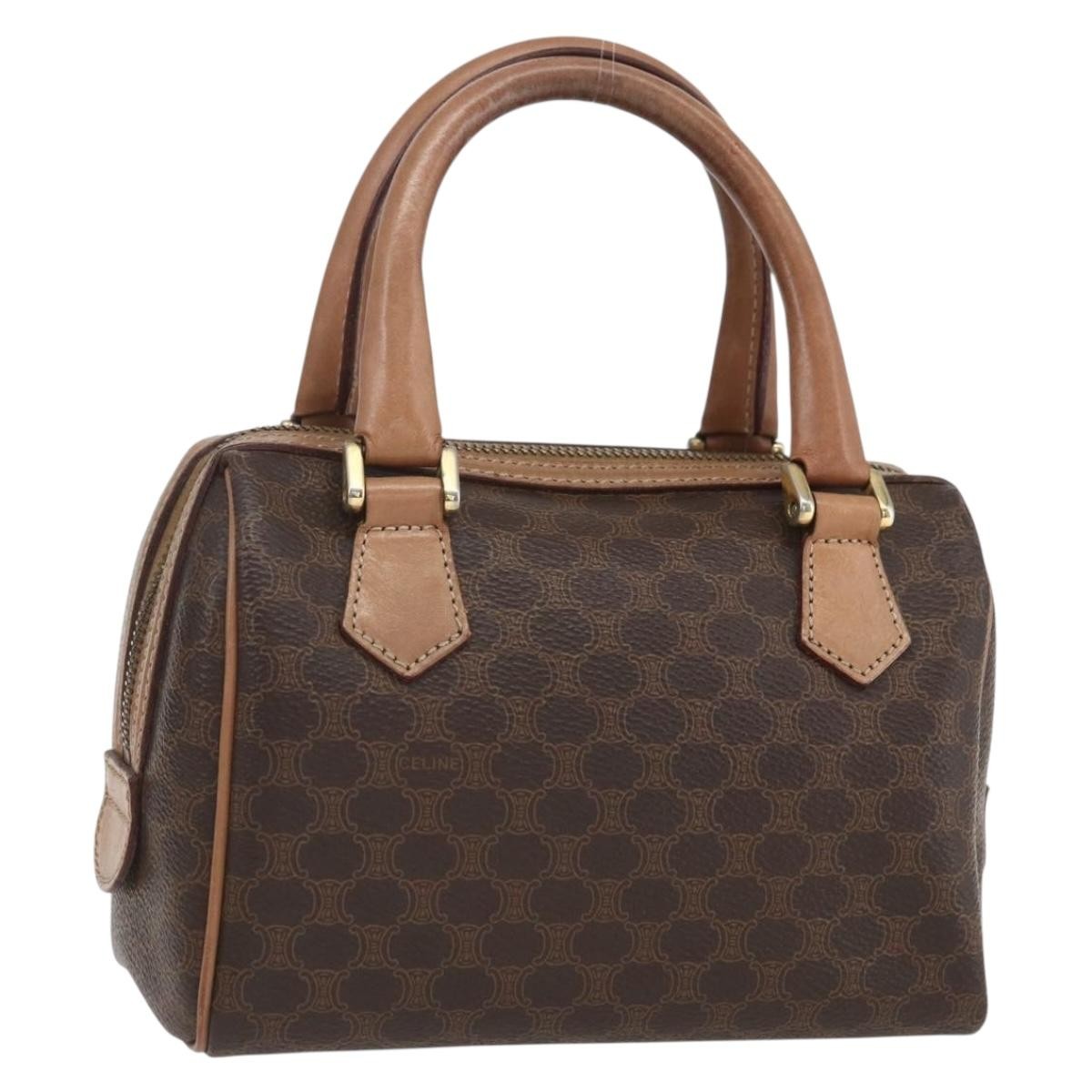 Celine CELINE Macadam Canvas Mini Hand Bag PVC Leather Brown Gold Authentic mr1952