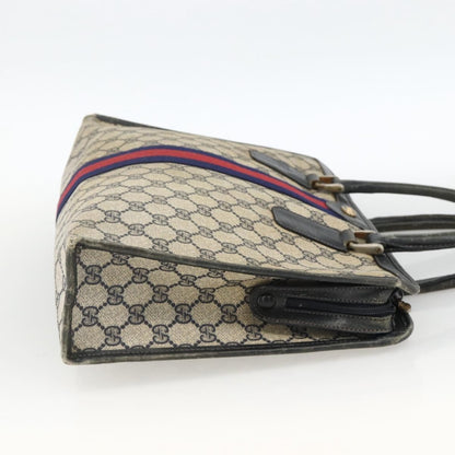 Gucci GUCCI GG Supreme Sherry Line Hand Bag PVC Navy Gold 010 378 Authentic BAZ548