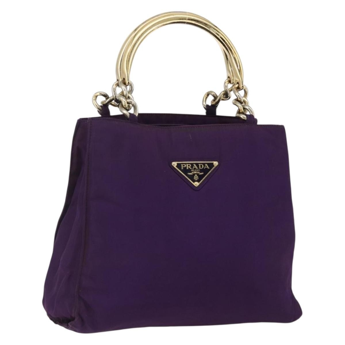 Prada PRADA Hand Bag Nylon Purple Gold Authentic ti3637