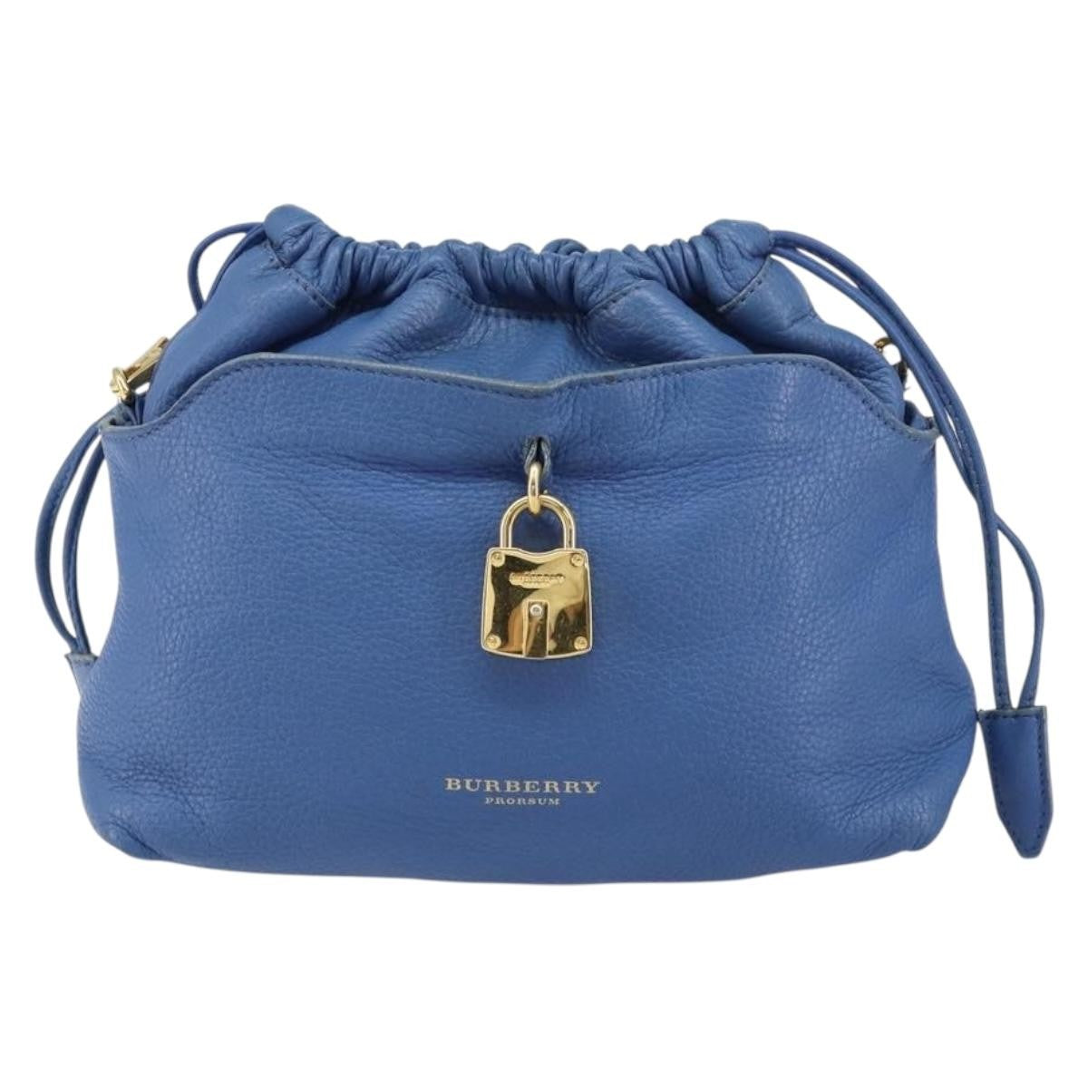 Burberry BURBERRY Shoulder Bag Leather Blue Gold Authentic 157793