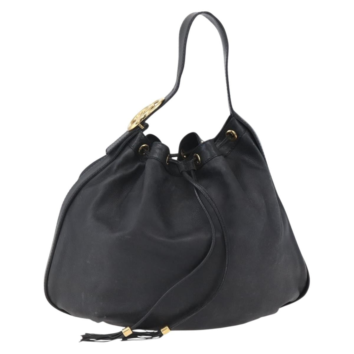 Gucci GUCCI Interlocking Shoulder Bag Leather Black Gold 223951 Authentic 152851