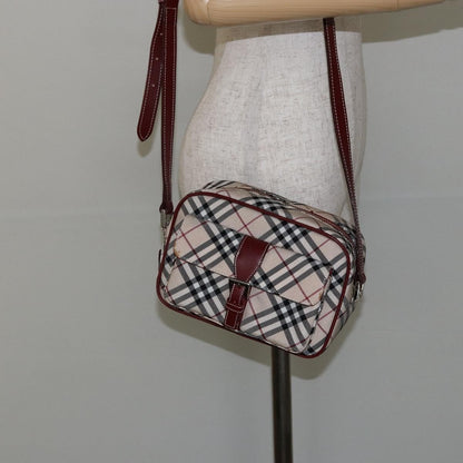 Burberry BURBERRY Nova Check Blue Label Shoulder Bag Canvas Beige Silver Authentic bs29446