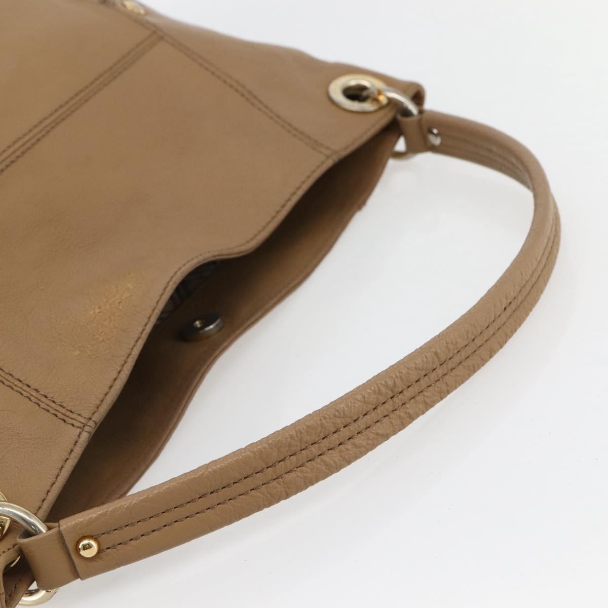 Burberry BURBERRY Blue Label Shoulder Bag Leather Beige Gold Authentic ti3445