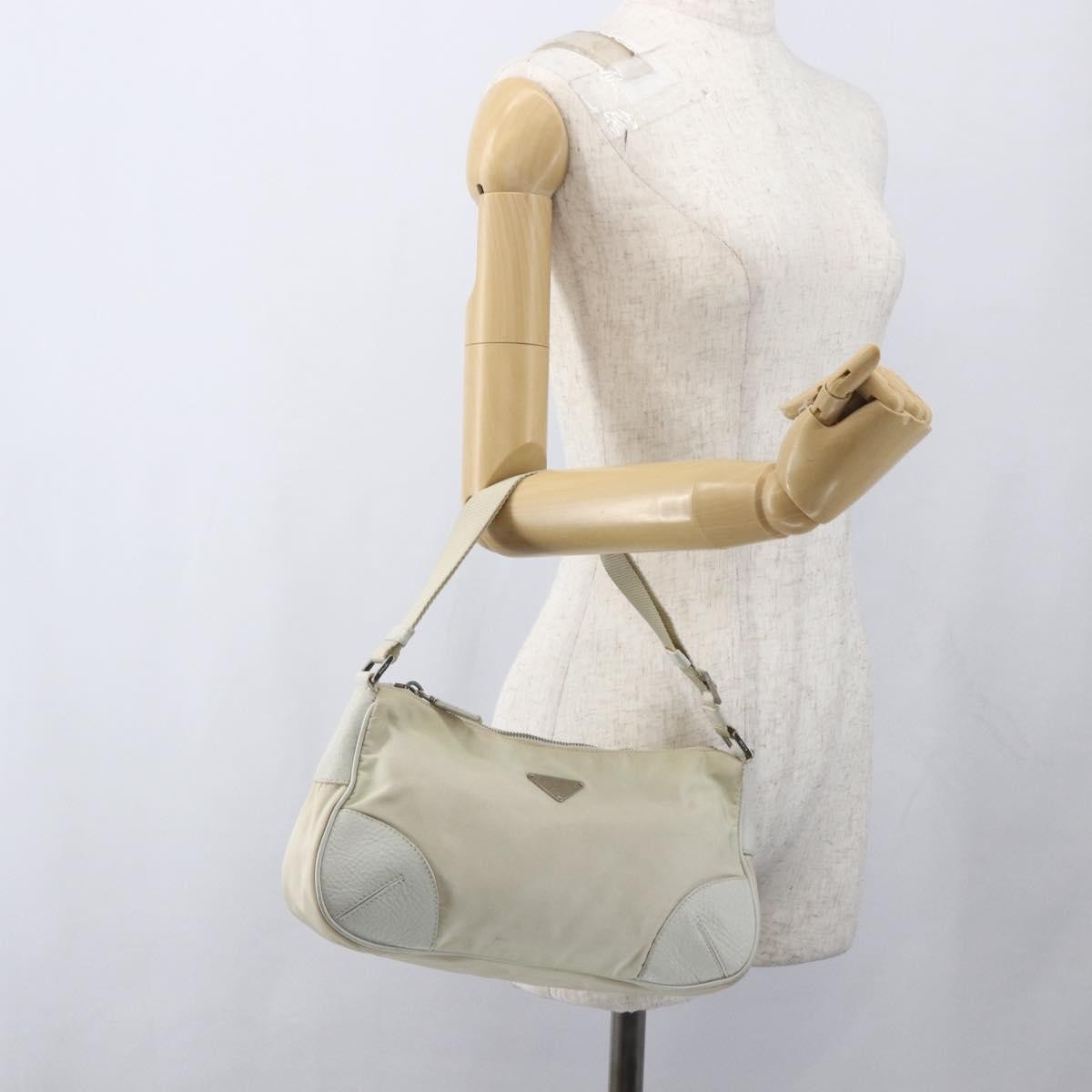 Prada PRADA Shoulder Bag Nylon Leather Ivory Silver Authentic 163087