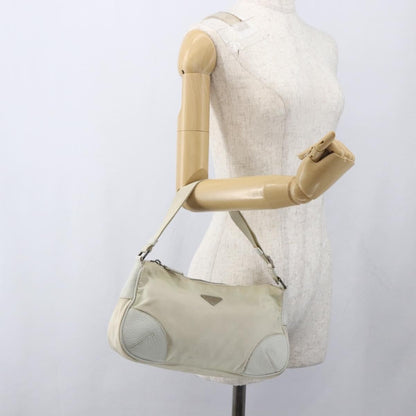 Prada PRADA Shoulder Bag Nylon Leather Ivory Silver Authentic 163087