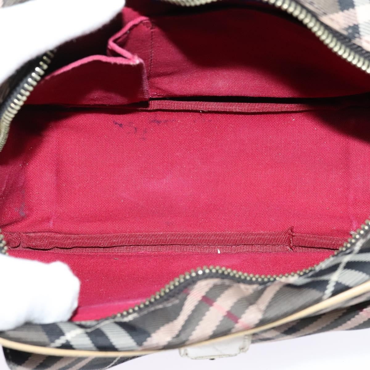 Burberry BURBERRY Nova Check Blue Label Shoulder Bag Nylon Brown Silver Authentic ti3061