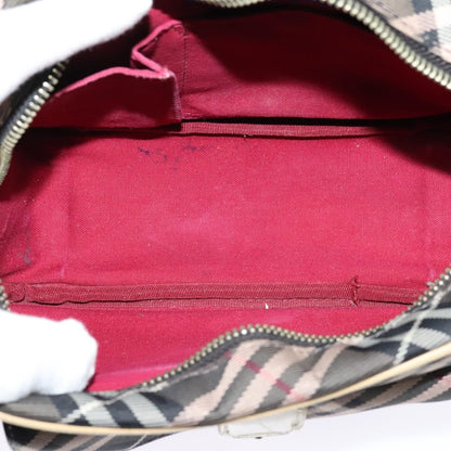 Burberry BURBERRY Nova Check Blue Label Shoulder Bag Nylon Brown Silver Authentic ti3061