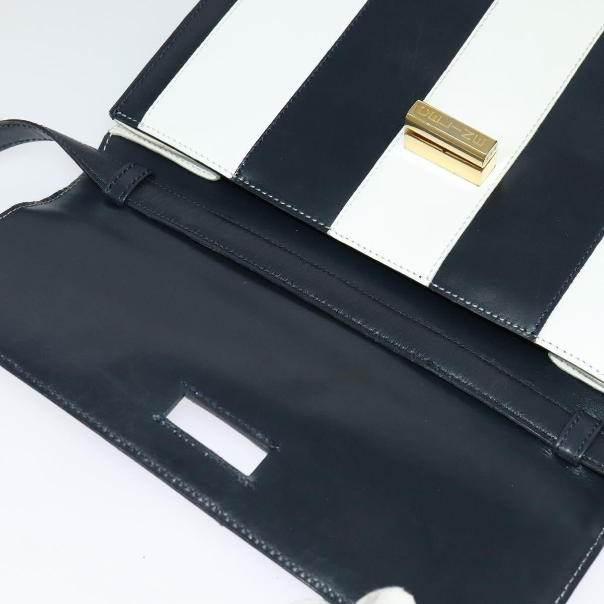 Celine CELINE Shoulder Bag Leather White Navy gold Authentic 127598