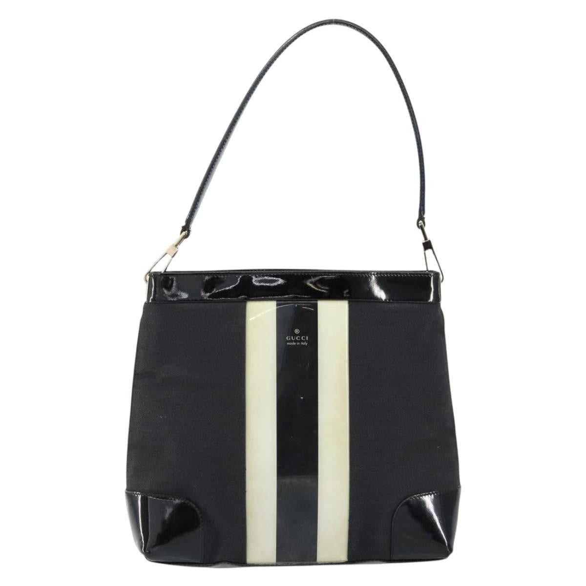 Gucci GUCCI Shoulder Bag Enamel Canvas Black Gold 001 4231 Authentic 121347