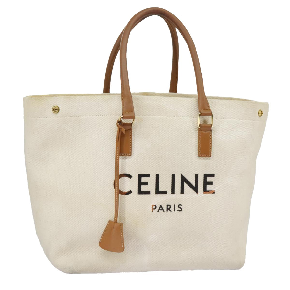 Celine CELINE Horizontalkava Tote Bag Canvas 2way White Gold Authentic 101048