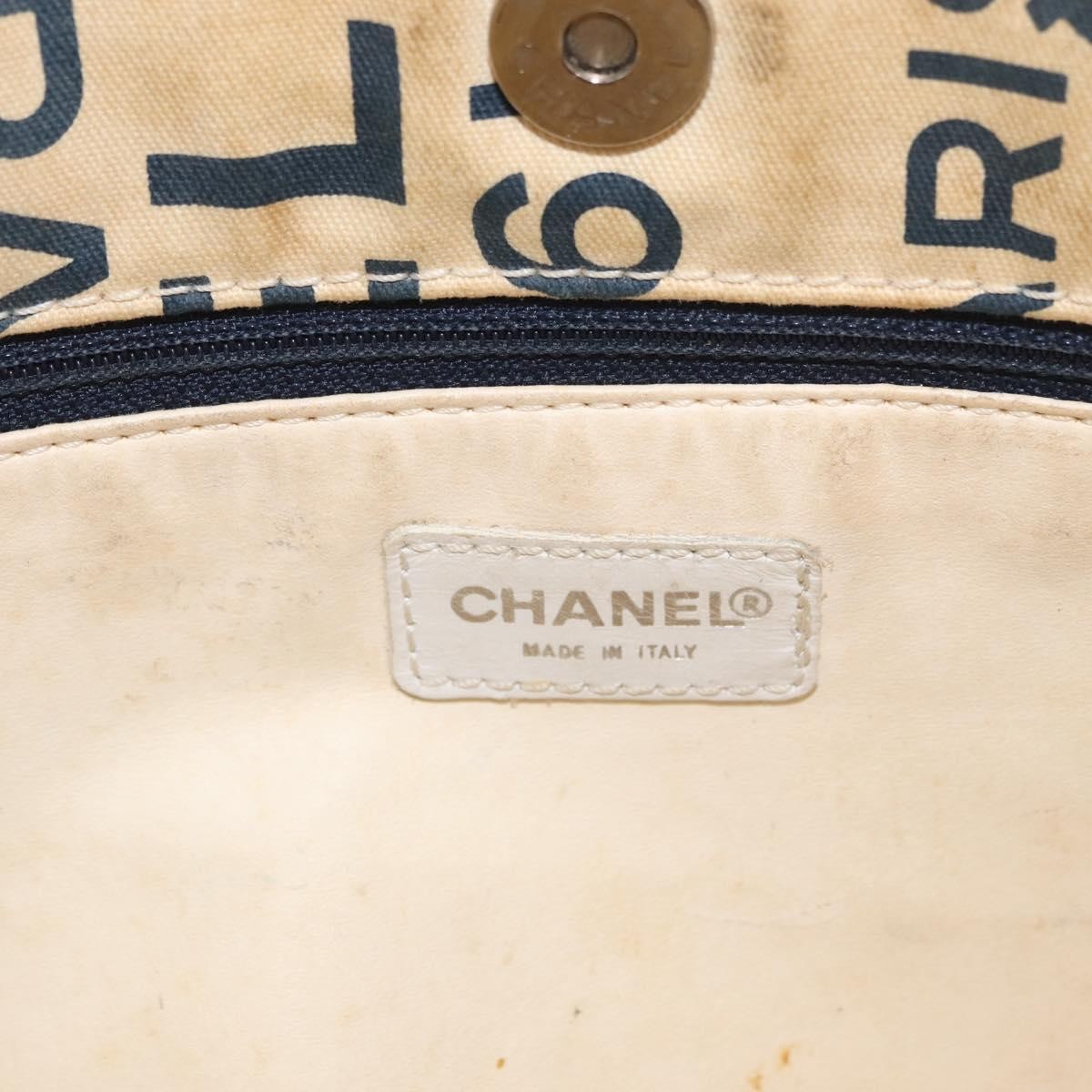 Chanel CHANEL By Sea Line Tote Bag Canvas White Silver CC Authentic 179915